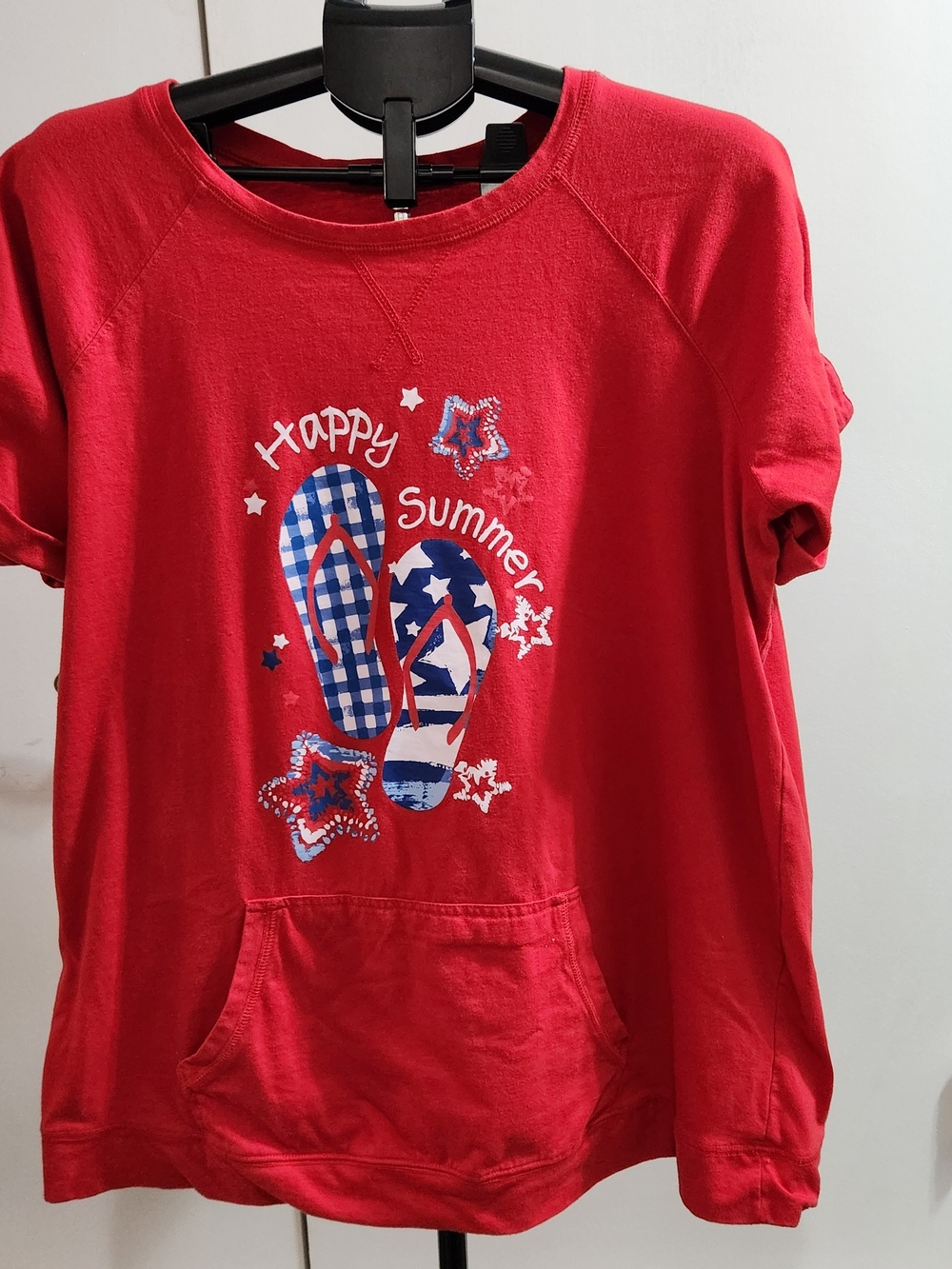Woman Within Red Short Sleeve Tee with Summer Flip-Flop Graphic